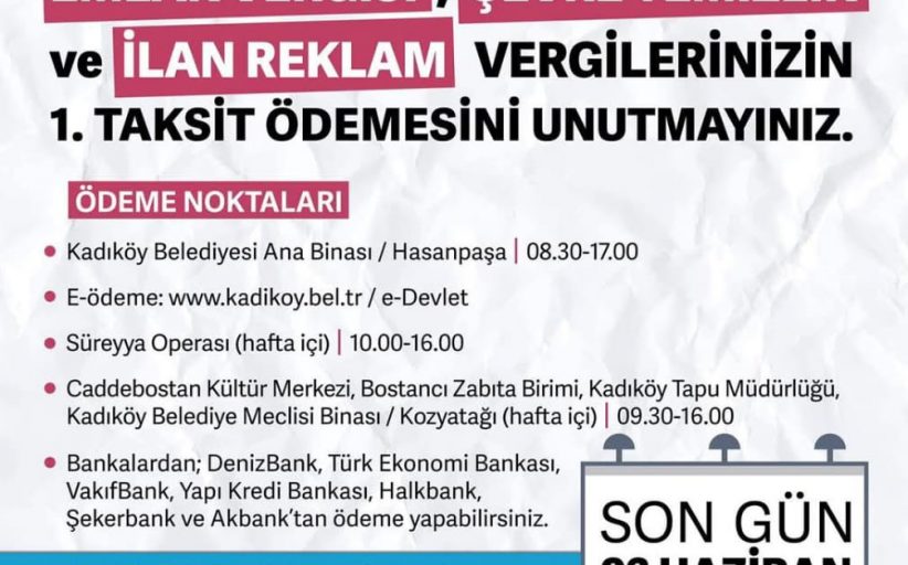 Emlak, Çevre Temizlik ve İlan Remlam vergileri için son gün 2 Haziran